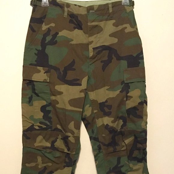 Authentic Army Pants Camouflage Woodland Fatigues Size SM Long Military Combat - Picture 1 of 12